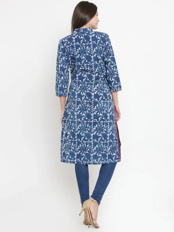 Women Blue Printed Straight Kurta