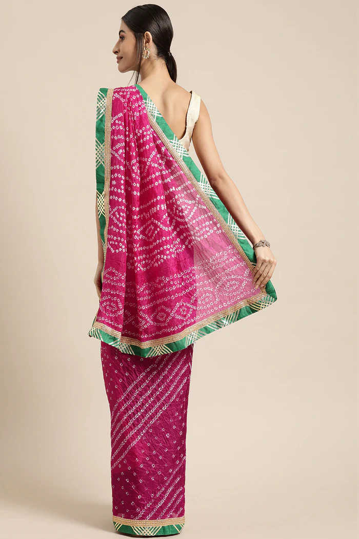 Pink Handcrafted Bandhani Art Silk Saree
