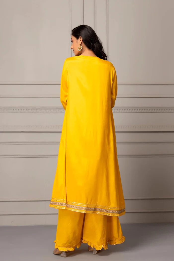 Yellow Shantoon Handcrafted Gota Patti Fusion Kurta Set