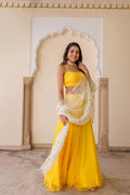 Yellow Chiffon Lehenga With Mukaish Work And Kota Silk Dupatta