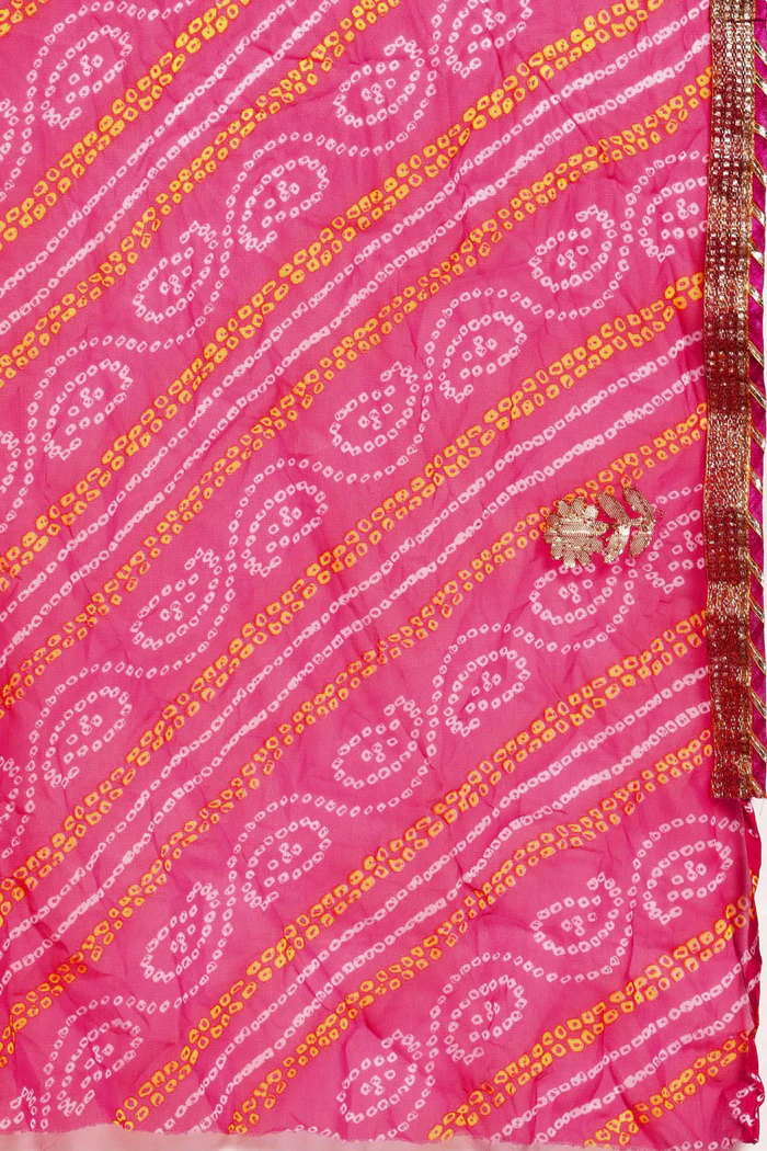 Pink Handcrafted Gota Patti & Bandhani Georgette Saree