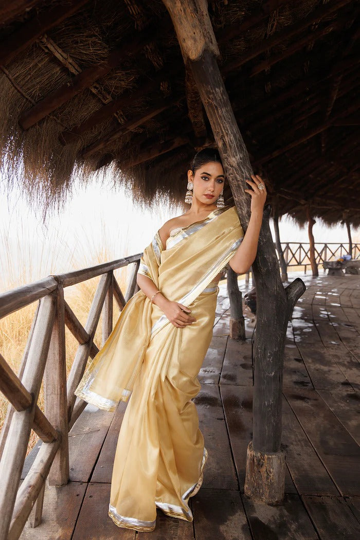 Beige Tissue Saree With Gota Work
