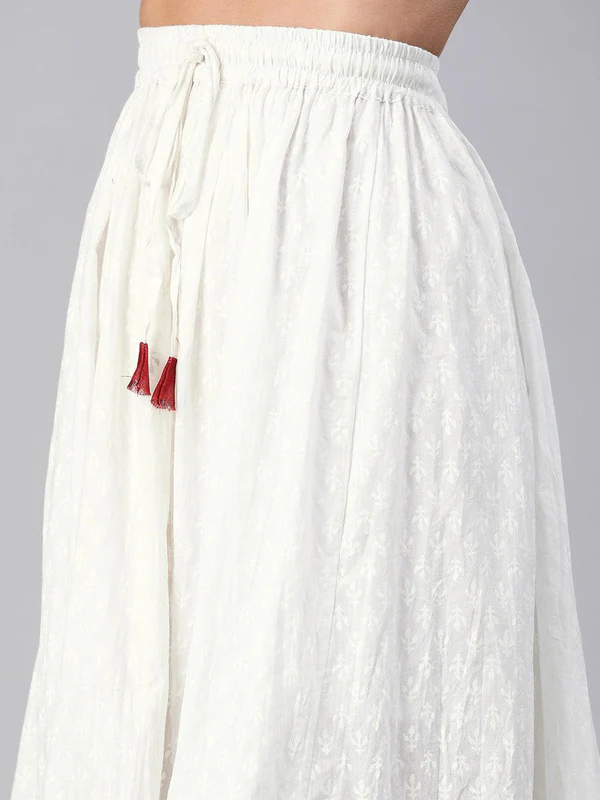 White Handcrafted Cotton Skirt With Crop Top