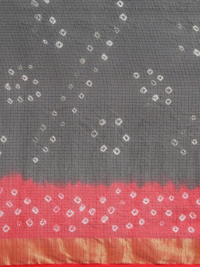 Black & Red Bandhani Zari Silk Cotton Bandhani Saree