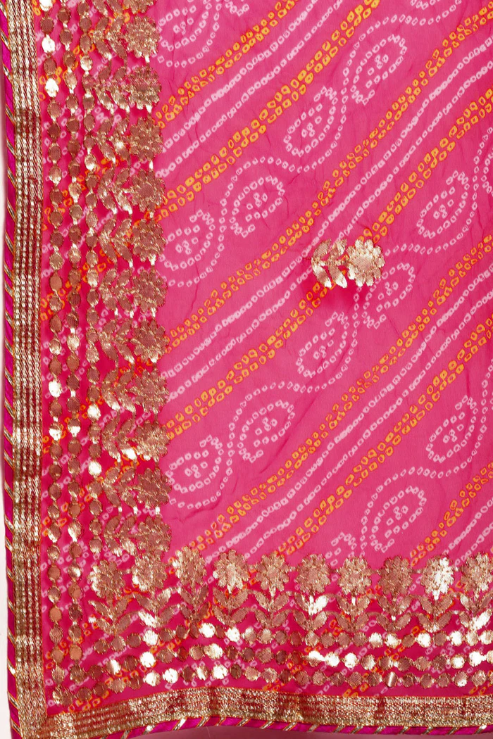 Pink Handcrafted Gota Patti & Bandhani Georgette Saree