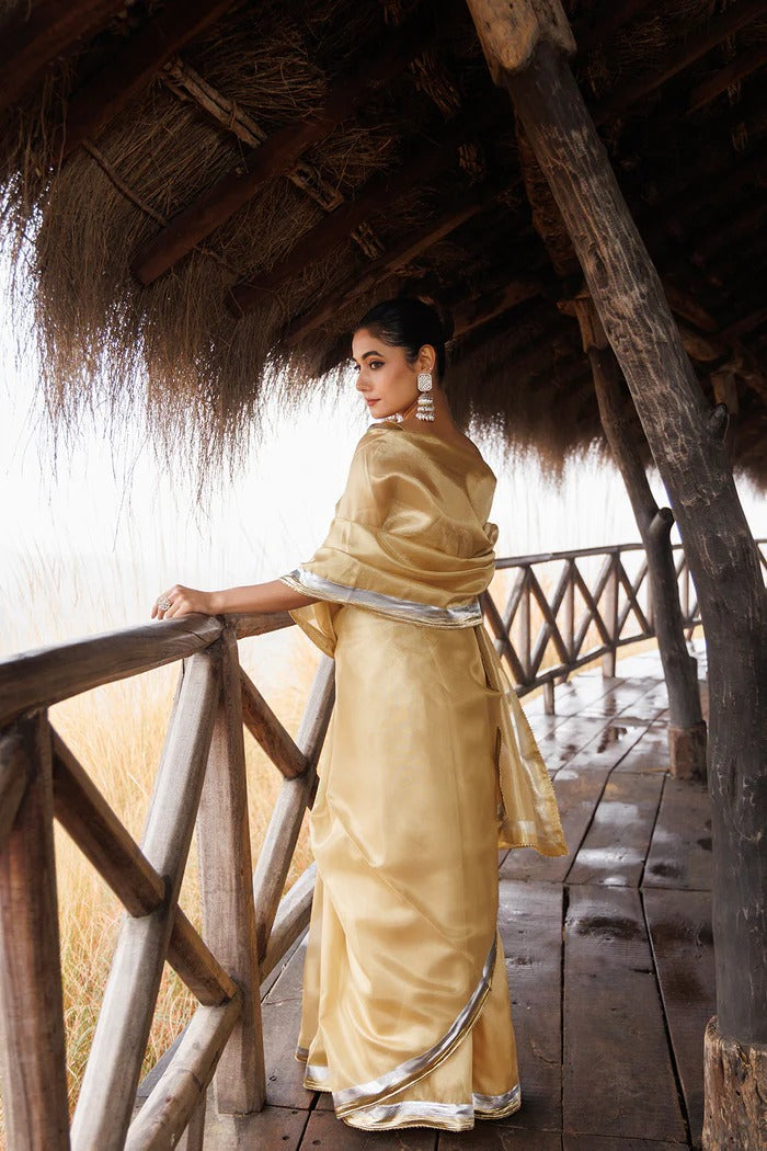 Beige Tissue Saree With Gota Work