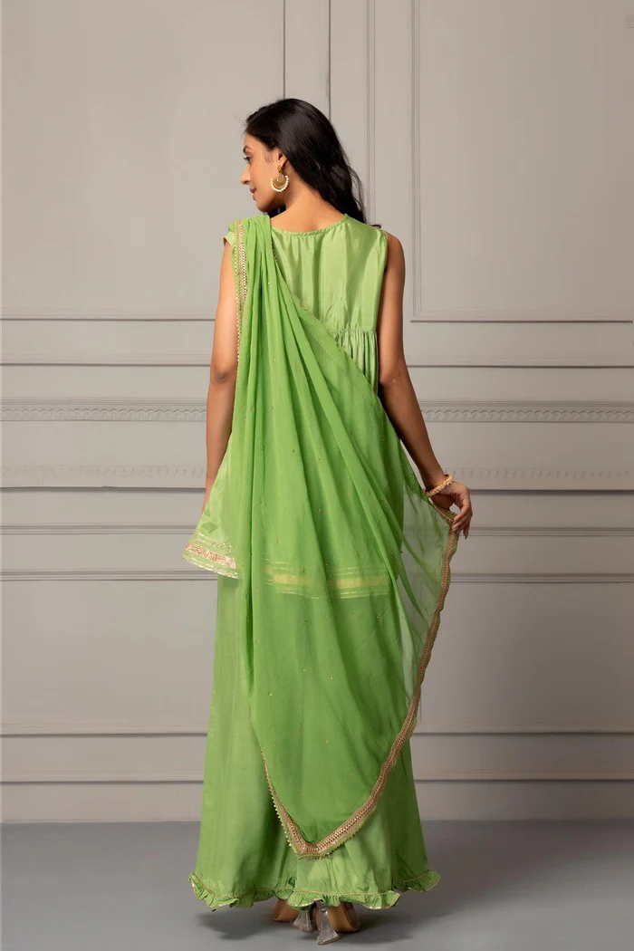 Green Shantoon Handcrafted Gota Patti Fusion Kurta Set
