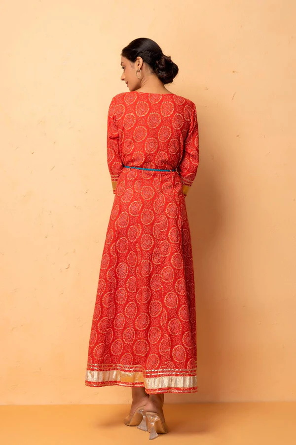 Red Handcrafted Gota Patti Bandhani Dress