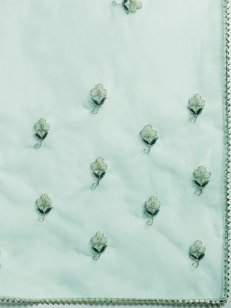 Grey Hand Embroidered Organza Saree