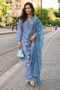 Blue Simar Silk Straight Palazzo Suit with Organza Dupatta