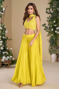 Yellow Chinnon Silk Blouse with Yellow Dupatta and Georgette Palazzo