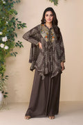 Brown Poncho Style Chinon Silk Palazzo Suit with Embroidery