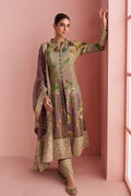 Multicolor Silk Printed Slit Style Suit with Jacquard Dupatta