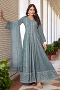 Cyan Blue Faux Georgette Embroidered Slit Style Salwar Suit with Dupatta
