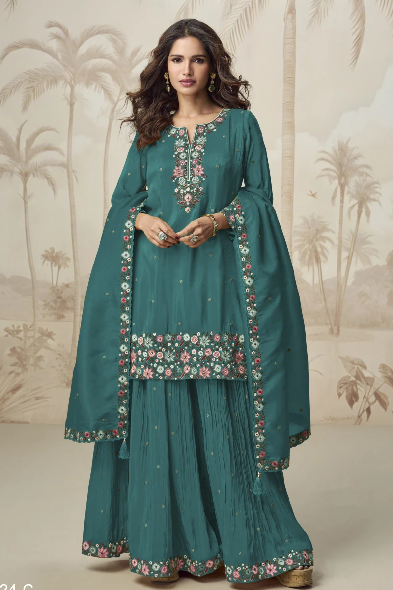 Green Embroidered Simar Palazzo Suit with Dupatta