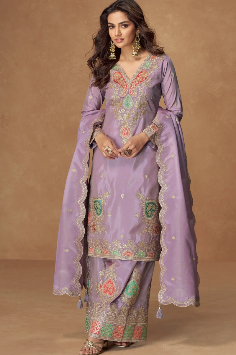 Violet Simar Silk Embroidered Palazzo Suit with Dupatta