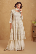 Beige Georgette Anarkali with Palazzo and Dupatta