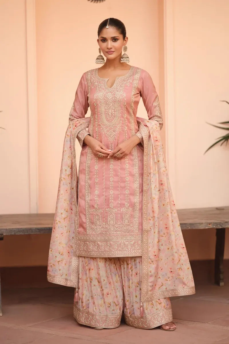 Pink Simar Silk Palazzo Suit with Dupatta