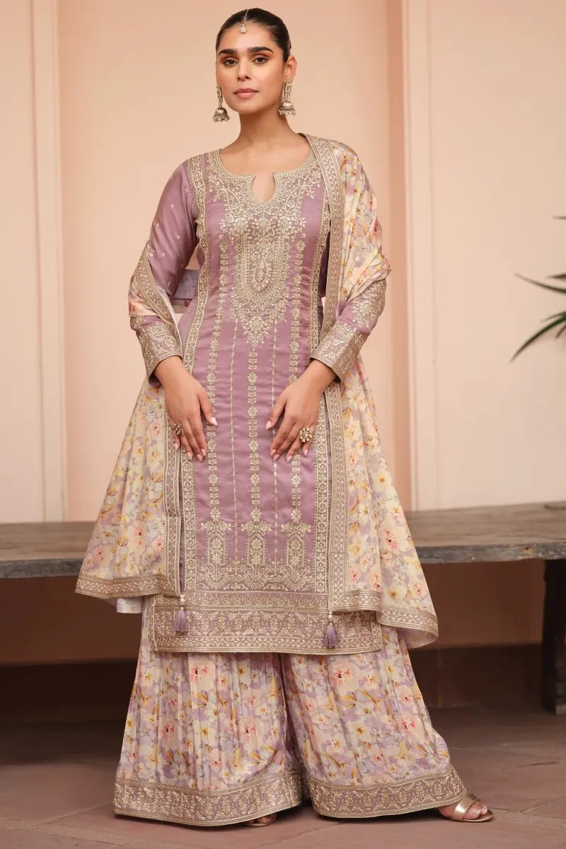 Lavendar Simar Silk Palazzo Suit with Dupatta