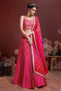 Pink Art Silk Lehenga Set with Embroidery & Print Work