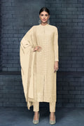 Cream Pant Suit in Georgette with Embroidery, Zari, and Diamonds