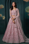 Pink Net Bridal Lehenga Choli with Heavy Embroidery