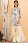 Cream Cotton Embroidered Top with Sharara