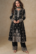 Black Chinon Silk Embroidered Palazzo Suit with Dupatta