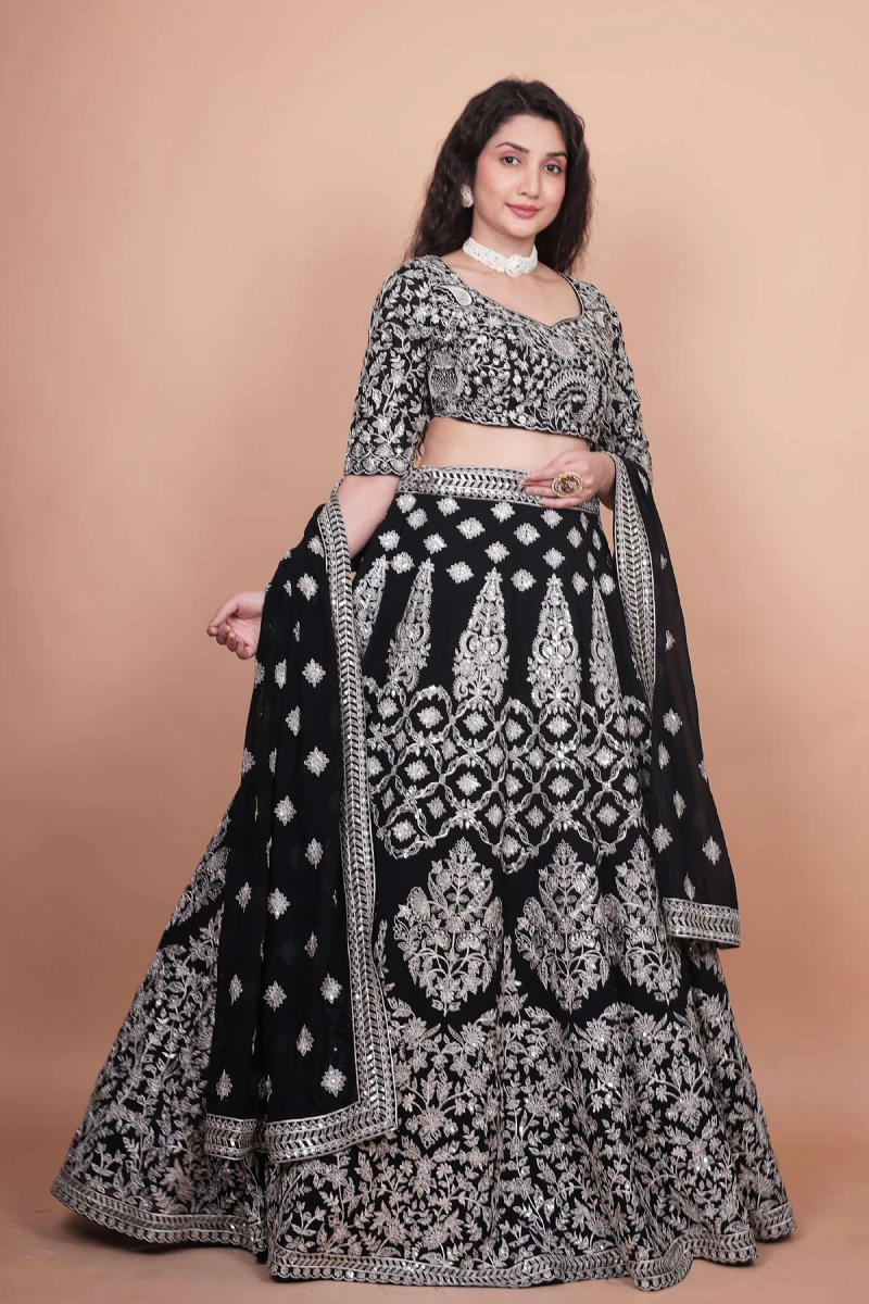 Black Velvet Touch Georgette Embroidered Lehenga Choli with Soft Net Dupatta
