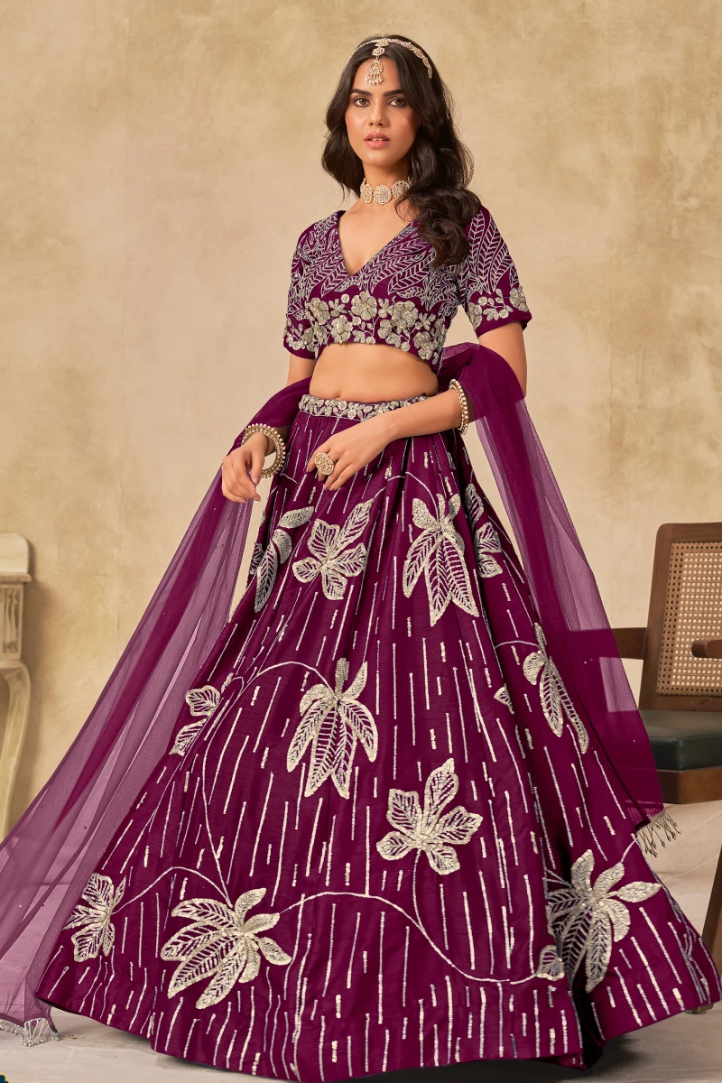 Pink Art Silk Embroidered Lehenga Set