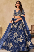 Blue Art Silk Embroidered Lehenga Set