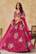Red Art Silk Embroidered Lehenga Set