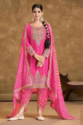 Pink Chinnon Dhoti Suit with Pink & Orange Dupatta