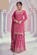 Pink Embroidered Chinon Sharara Suit