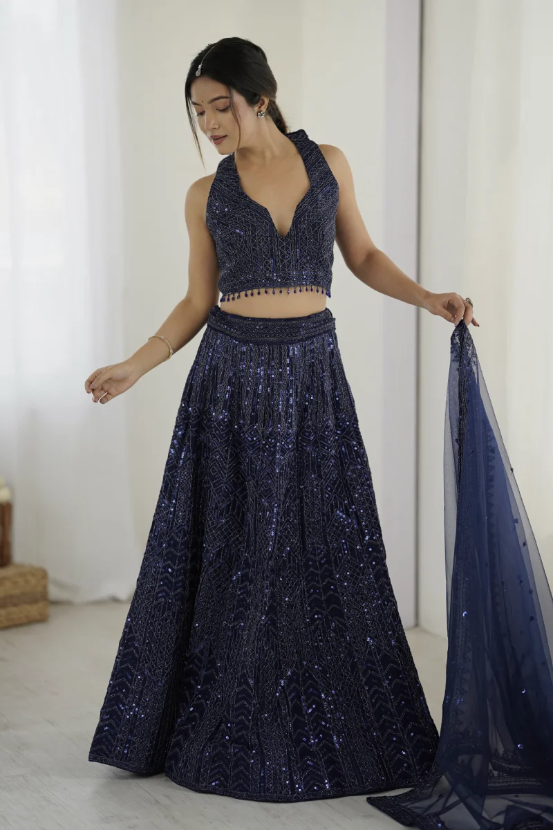 Navy Blue Party wear Net Lehenga Choli