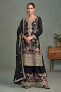 Black Embroidered Chinon Palazzo Suit with Dupatta