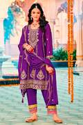 Purple Embroidered Chinon Anarkali Salwar Suit with Dupatta