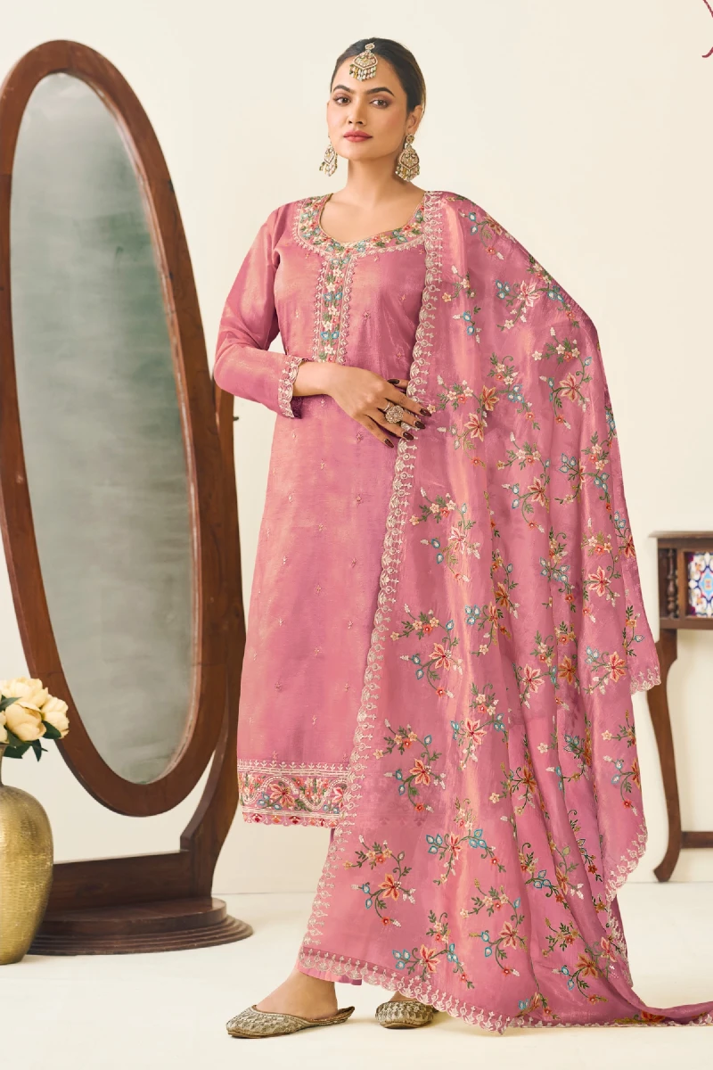Pink Crush Silk Embroidered Salwar Suit with Premium Dupatta