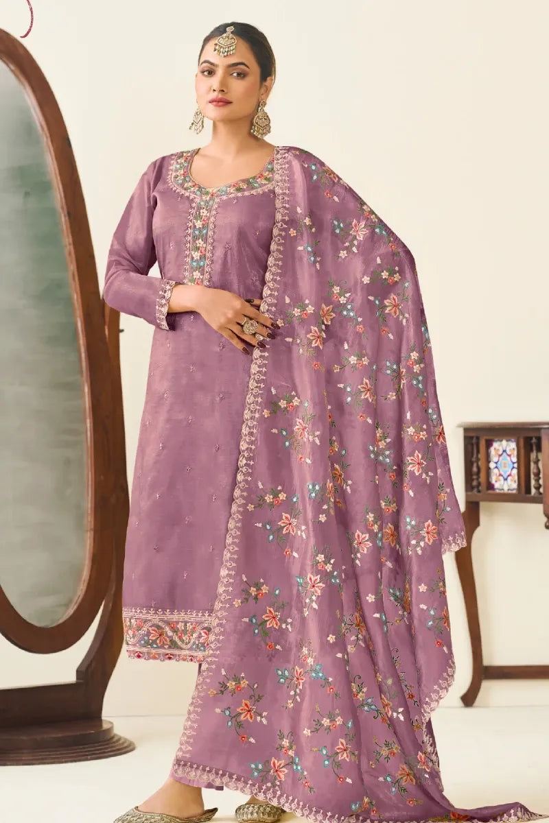 Violet Crush Silk Embroidered Salwar Suit with Premium Dupatta