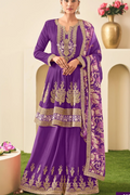 Purple Chinon Embroidered Palazzo Suit with Digital Print Dupatta