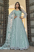 Sea Green Butterfly Net Embroidered Gown with Dupatta