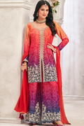 Multicolor Bandhej Chinon Embroidered Palazzo Suit with Fancy Dupatta