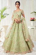 Green Net Embroidered & Stone Lehenga with Blouse