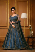 Blue Net Anarkali Suit with Pant
