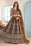 Brown Net Embroidered Sequins Lehenga Choli with Dupatta