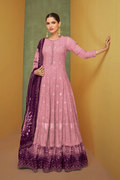 Pink Georgette Anarkali with Lehenga & Purple Dupatta