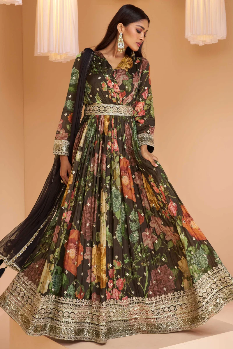 Black Georgette Embroidered Anarkali Gown