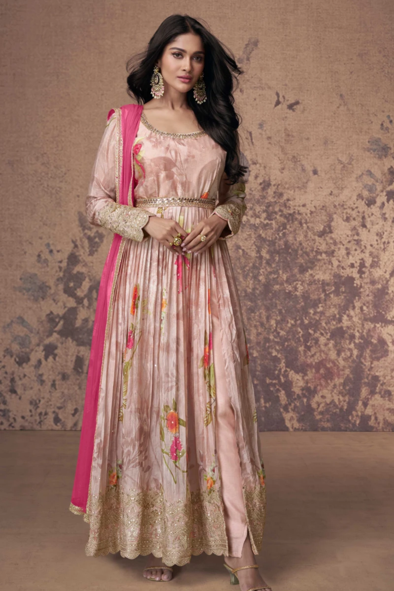 Pink Georgette Anarkali Suit with Pant