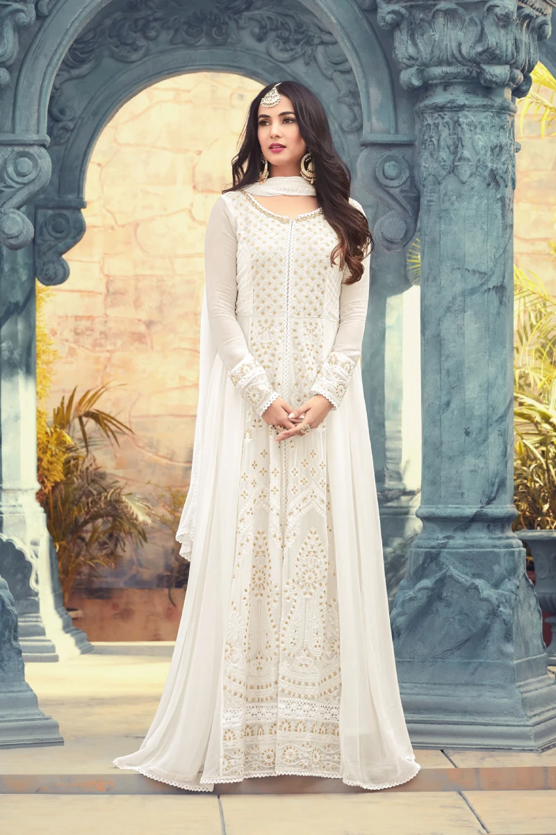 Offwhite Georgette Anarkali Suit with Zari & Diamond Work