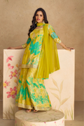 Yellow Embroidered, Print & Sequins Chinnon Silk Palazzo Suit